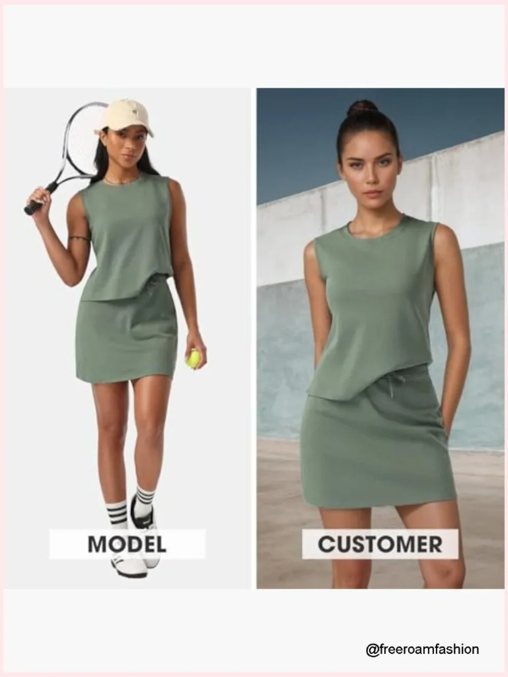 Summer 2 Piece Short Skirt Set Sleeveless Top Tennis Skorts Cotton Matching